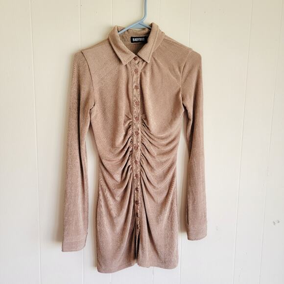 BabyBoo Kyesha Long Sleeve Bodycon Mini Button Up Dress - Picture 2 of 4